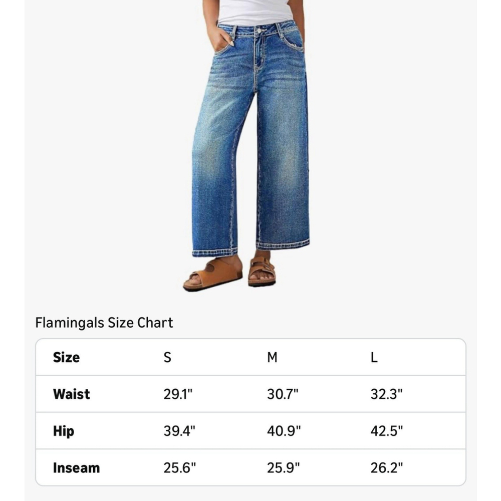 Flamingals Wide Straight Leg Cropped Jeans Women Mid Rise Baggy Casual Wash M - Picture 6 of 6